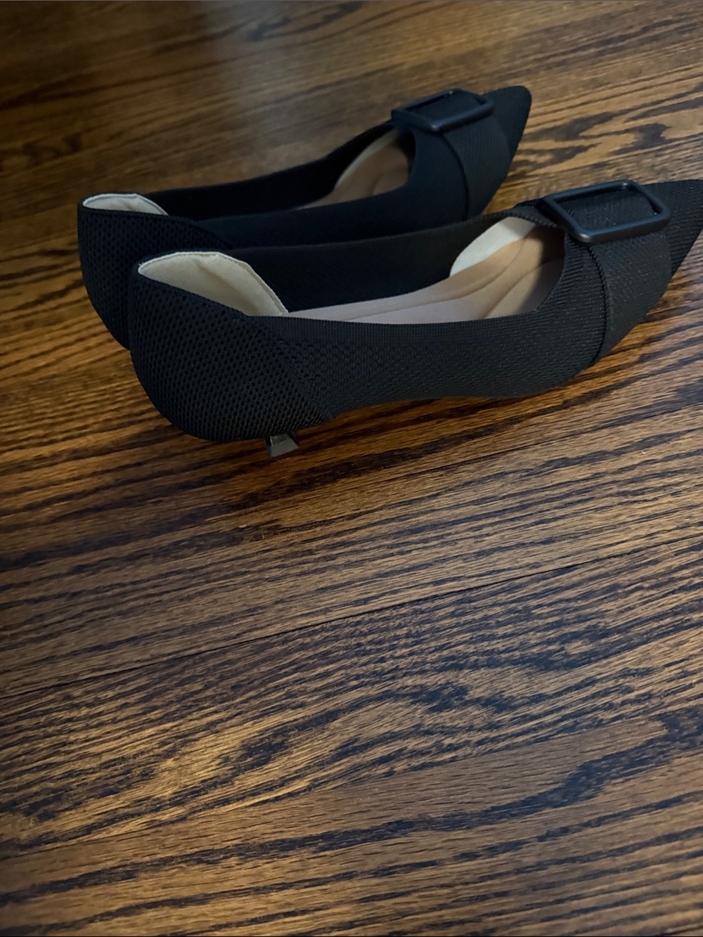 Black Women's Pointed Toe Ballet Flats with Buckle